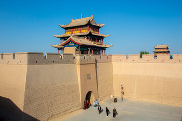 The walls and houses of the Great Wall Jiayuguan Pass in China