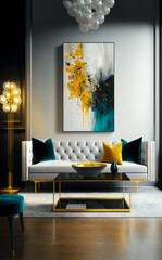 Beautiful interior room with modern sofa and wall art frame beautiful home interior design Generative Ai