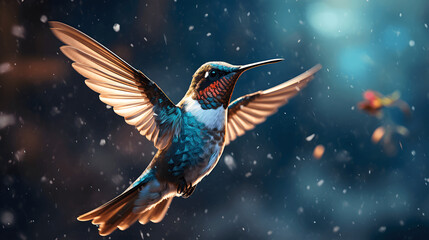 Frosty Flight: Hummingbird in Snowfall