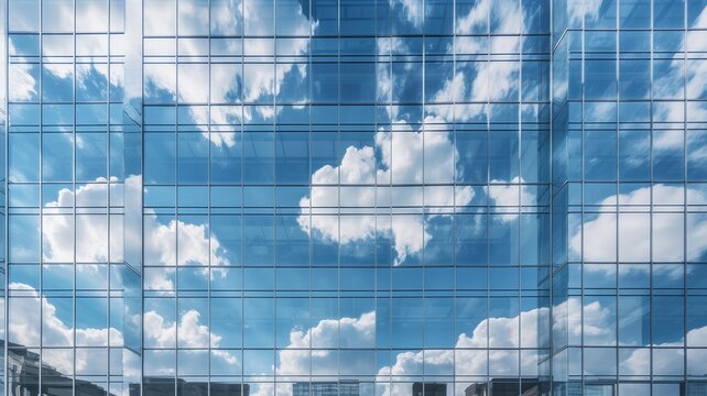 Office building with many windows reflect cloud and sky, creative architecture photot. Generative AI image weber.