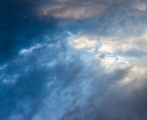Photo of a dark stormy sky with white clouds. Photo of a beautiful sky before a thunderstorm with...