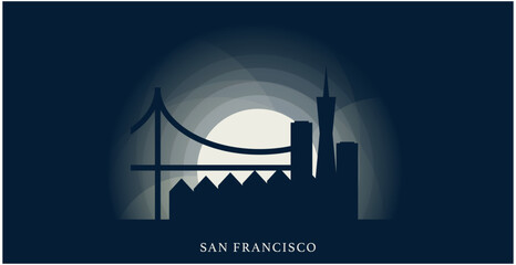 USA United States San Francisco cityscape skyline city panorama vector flat modern banner art. US California American county emblem idea with landmarks and building silhouette at sunrise sunset night
