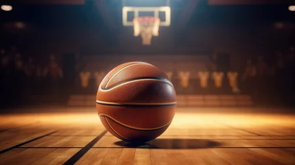  Basketball hoop and ball in the basketball court background. © Virtual Art Studio