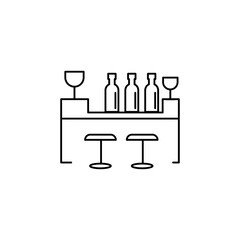 Bar counter with a bottle and glasses line icon, outline simple illustration on white background..eps
