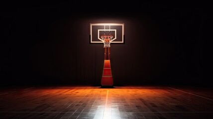 Basketball hoop and ball in the basketball court background. - obrazy, fototapety, plakaty