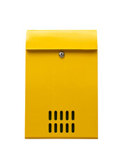 Yellow mailbox on white background.