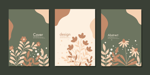Cover page notebook collection. Templates with  hand drawn floral decorations. Vector layouts for diary, books, catalogs, magazines, journals, planners and flyers. 