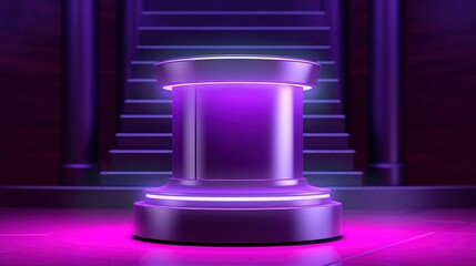 Futuristic purple podium with light and reflection
