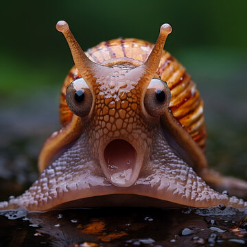 Snail with Shocked Anthropomorphic Face - Jaw Drop - Generative AI