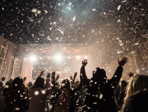 A Photo of a Surprise Snowfall During an Outdoor Event, Turning it Magical