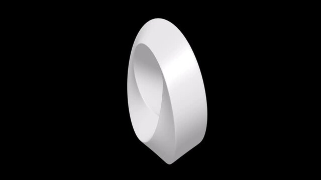 Mobius strip ring sacred geometry. Spatial figure with upturned surfaces. Optical illusion with dual circular contour 3d render. Animation video available in 4k FullHD and HD render footage.