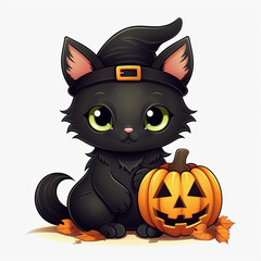 kawaii halloween black cat  clipart 