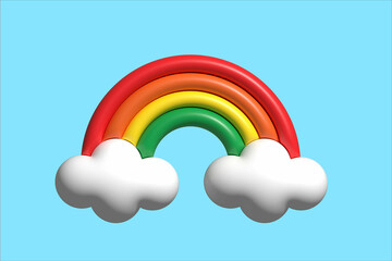 3d Rainbow with Clouds Cartoon Style Weather Phenomenon Concept.
