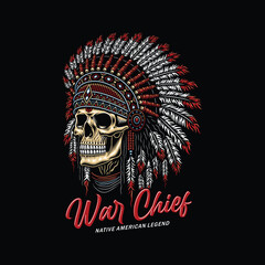 Native American Indian Chief Skull Vector Graphic
