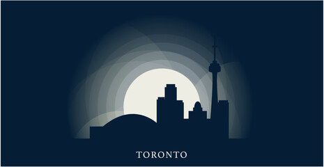 Fototapeta premium Canada Toronto cityscape skyline city panorama vector flat modern banner illustration. Canadian Ontario province emblem idea with landmarks and building silhouettes at sunrise sunset night