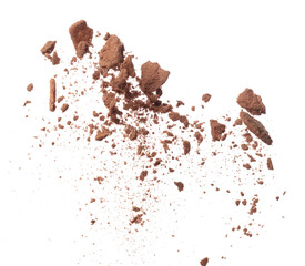 Cocoa powder fall fly in mid air mix cookie cracker, Cocoa powder floating explosion. Cocoa powder...