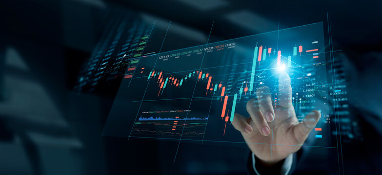 Investment stock market, Graph data and stock market trading, Businessman Analysis data strategy with graph accounting marketing or report chart economy investment research profit. Stock chart.