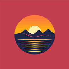 simple logo of sunset line art vector