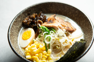 Japanese style ramen with various toppings