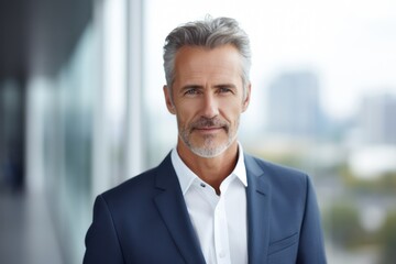Portrait of smiling mid adult businessman standing at corporate office