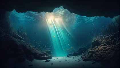 Fotobehang Fantasy underwater seascape isolated with sunlight, clean and minimalist background, Ai generated image © FH Multimedia