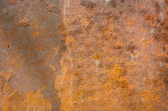 Full frame shot of rusted metal texture and background. Rust reduces product lifespan.