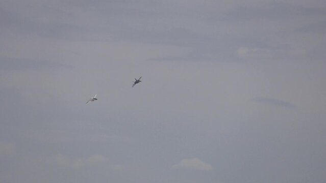 Fighter jets fly low and slow in formation 