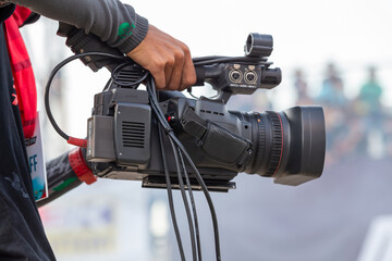 Close up Professional videographer on event, videographer filmmaker cinematographer camera,...