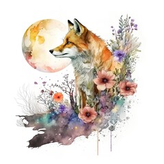 Fox in the snow flower in the Moon