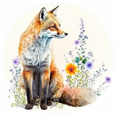 Fox in the snow and flower