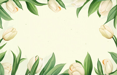 Fototapeta na wymiar frame of tulips on green background