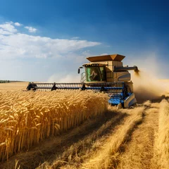 Fotobehang combine harvester on field © Sergei