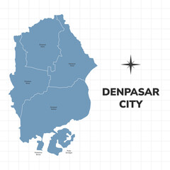 Denpasar city map illustration. Map of cities in Indonesia