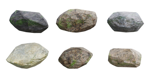 Rocks set isolated on transparent background 3d rendering png