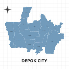 Depok city map illustration. Map of cities in Indonesia