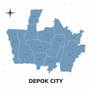 Depok city map illustration. Map of cities in Indonesia