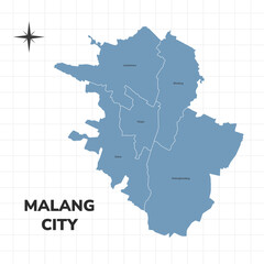Malang city map illustration. Map of cities in Indonesia