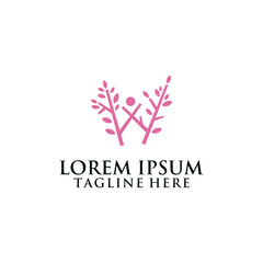 W letter with leaf logo design symbol concept suitable for spa and natural products