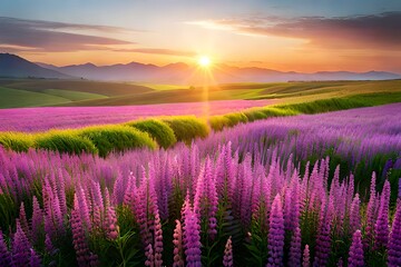 lavender field at sunrise Generated Ai