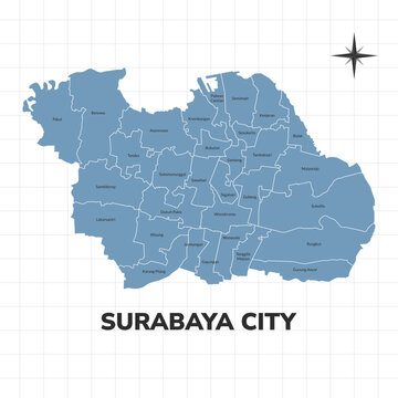 Surabaya city map illustration. Map of cities in Indonesia