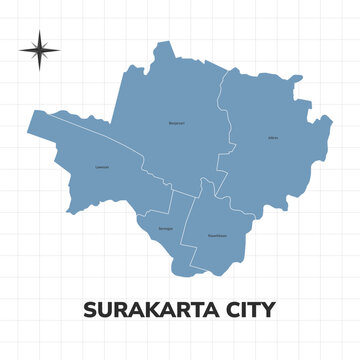 Surakarta or Solo city map illustration. Map of cities in Indonesia