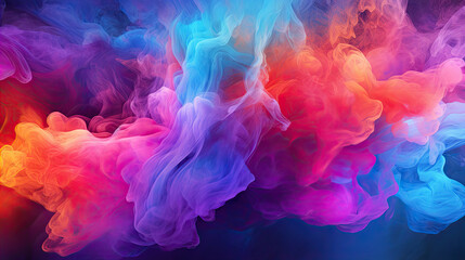 Clubs of multicolored neon smoke, ink. An explosion, a burst of holi paint. Abstract psychedelic pastel light background. 3D rendering. AI generated.
Clubs of multicolored neon smoke, ink. An explosio - obrazy, fototapety, plakaty
