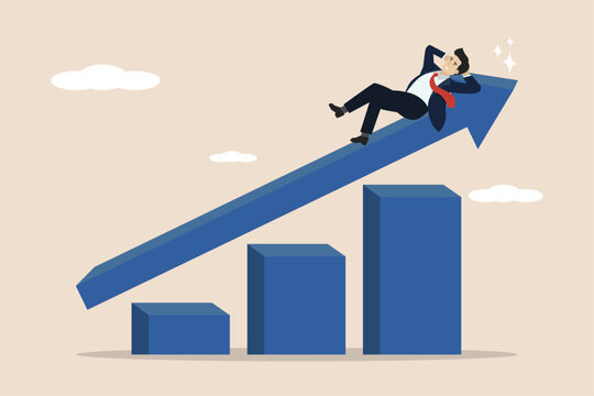 Sales staff, investment, earning profit or sales commission money, growth planning or successful financial advisor concept, businessman lying down relaxing enjoying the results of success.