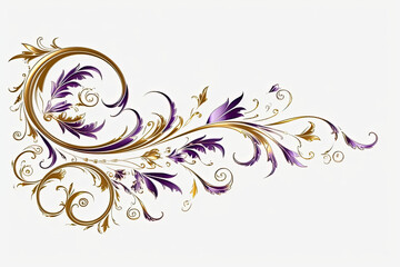 Gold and purple border with purple flowers, Generative AI