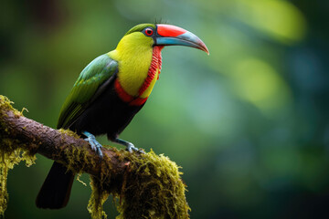 Tropical American toucan with green plumage