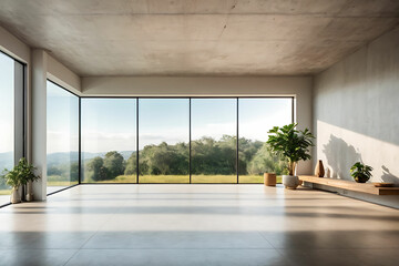 Modern contemporary empty hall with nature view