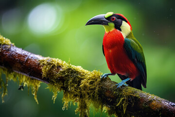 Tropical American toucan with green plumage