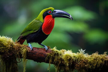 Tropical American toucan with green plumage