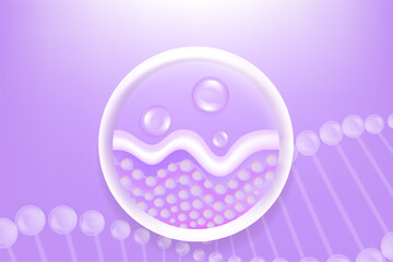 Hyaluronic acid hair and skin solutions ad, purple collagen serum drop into skin cells with cosmetic advertising background ready to use, illustration vector.	