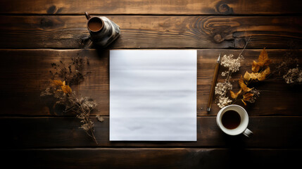 Blank writing paper on an old wooden desk ready for custom text to be added
